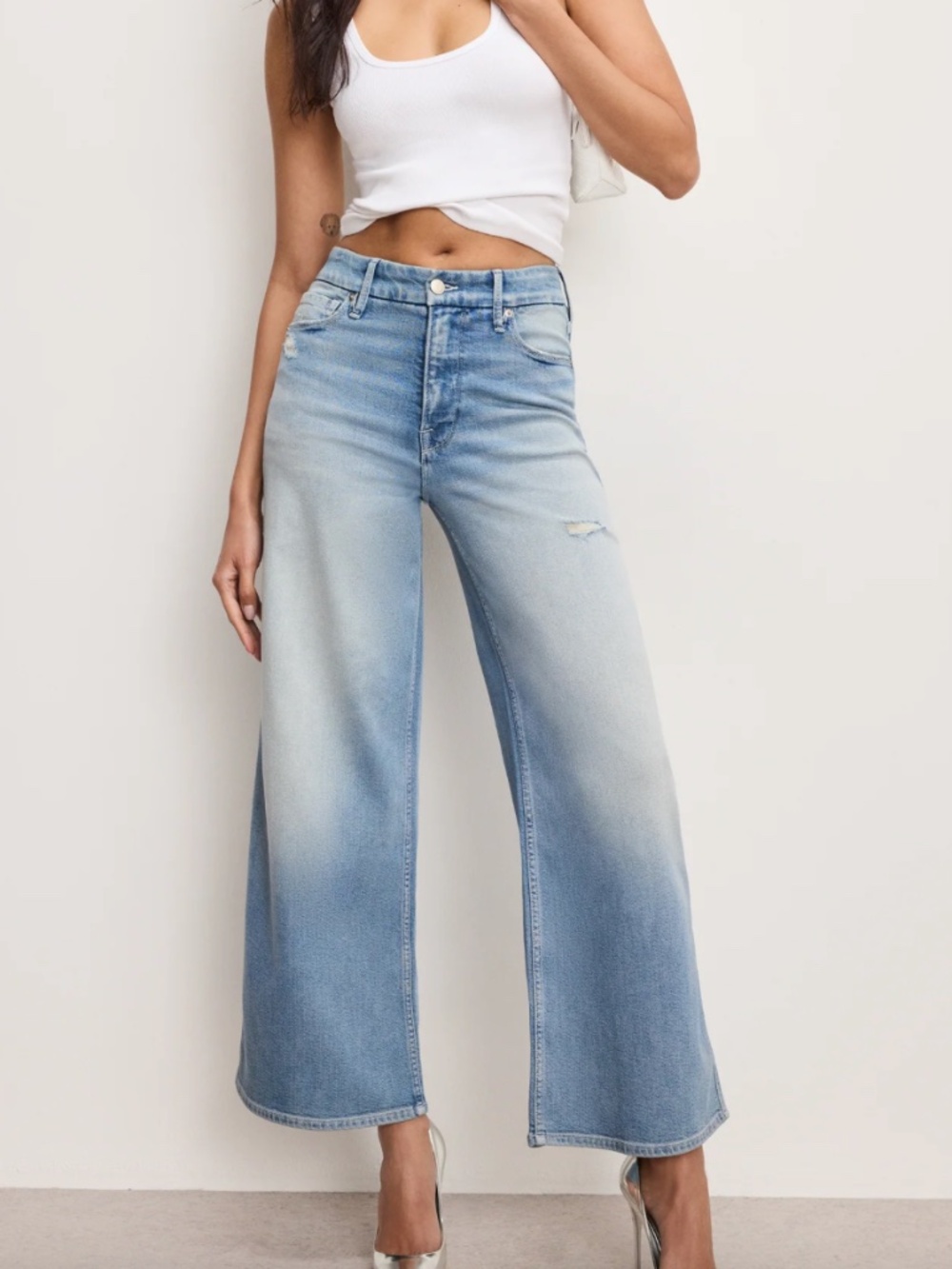 NWT Good American Good Skate Wide Cropped Jeans | High Rise Wide Leg Denim